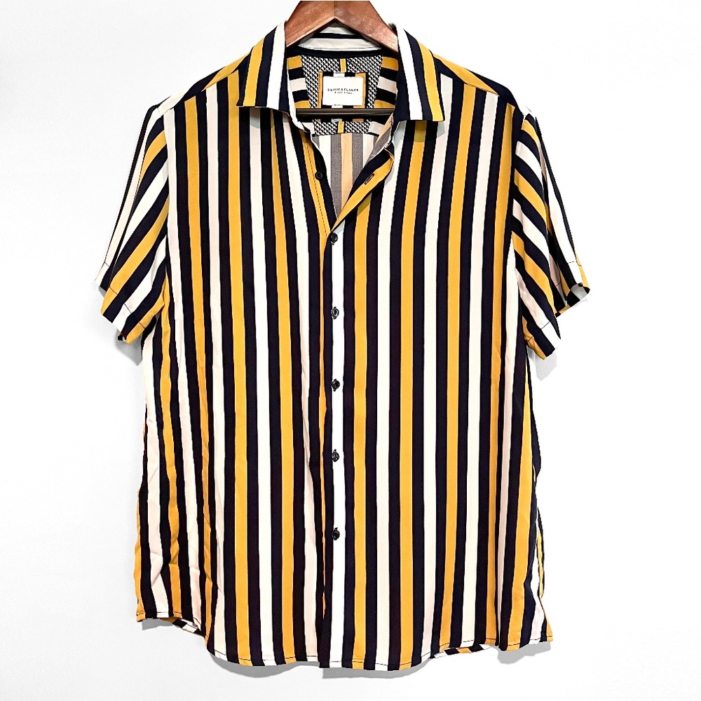 Denim & Flower Mens Striped Button Down Short Sleeve Comfort Stretch